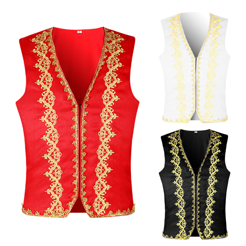 Tops - Medieval Gold Embroidery Baroque Vest Slim