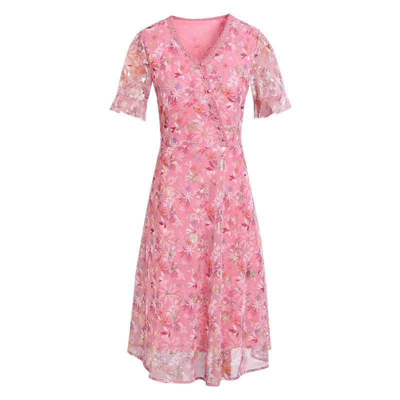 Women Summer Casual Dress Ladi - French Vintage Floral Midi Dress 评论和价格