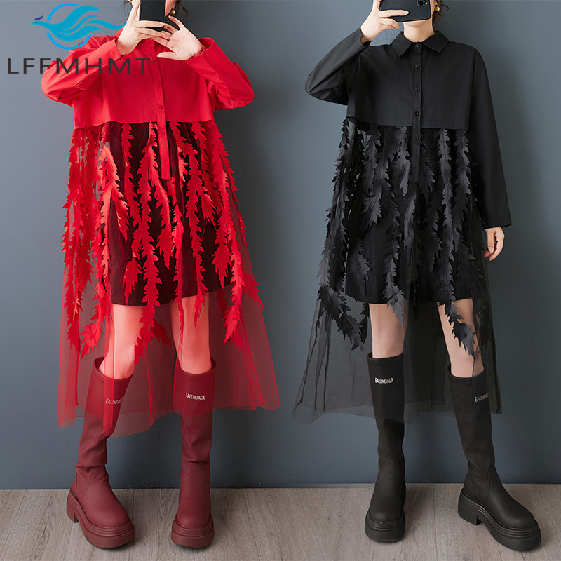 Spring New Loose Floral Print  - Korean Style A Line Shirt Dress 评论和价格