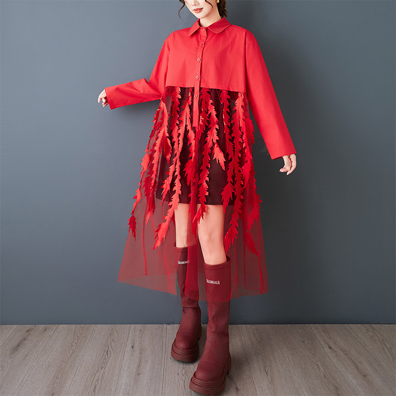 Spring New Loose Floral Print  - Korean Style A Line Shirt Dress 评论和价格