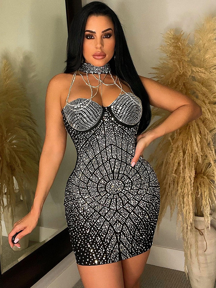 Doyerl Sparkly Rhinestones Dia - Sparkly Rhinestone Club Party Dress 评论和价格