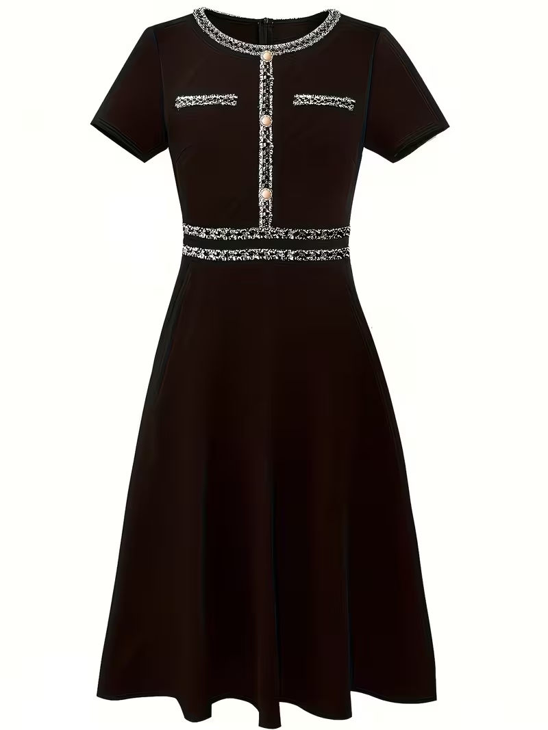 Women Elegant Summer Crew Neck - French Vintage Floral Midi Dress 评论和价格