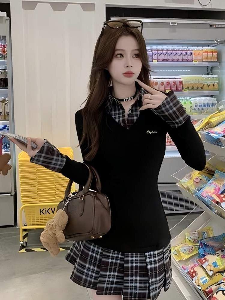 Korean Style Slim Fit  Collar  - Korean Style A Line Shirt Dress 评论和价格